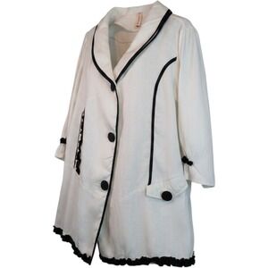 Miana White Linen Blend Contrast Trim Tie Back Ruffle Hem Jacket Womens L